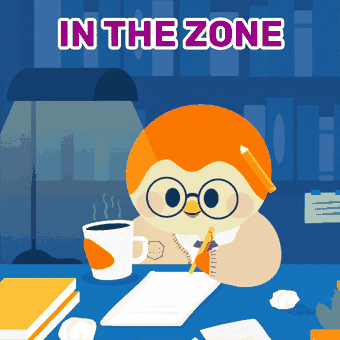 Personnage studieux buvant un café à son bureau